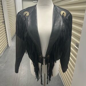 Scully Black Leather Jacket with Fringe and Gold Tassel Accents